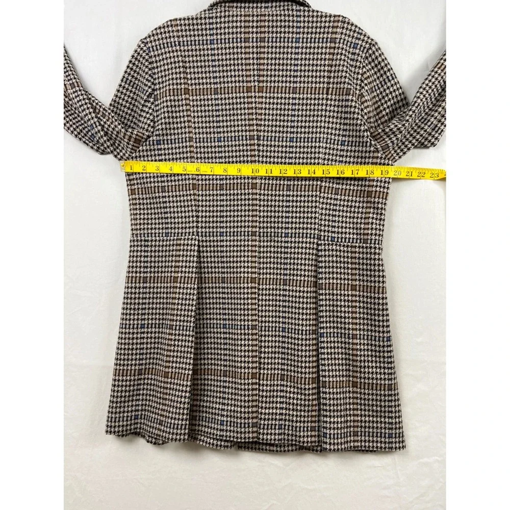 Soft Surroundings Houndstooth Jacket Womens M Brown Plaid Knit Pleated Coat